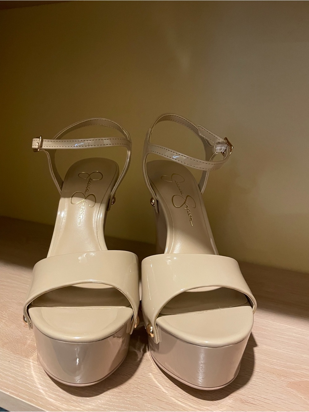 Jessica Simpson - Women's Nude Platform Heels with Gold Stud Detail - Picture 2 of 3